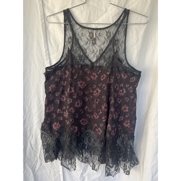 Free People Floral Purple Lace Boho Hippie Festival Trapeze Tank Fairy Grunge - Picture 5 of 8